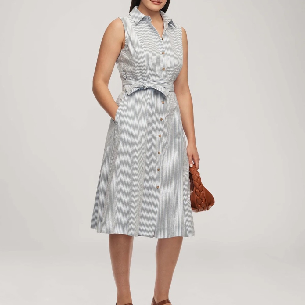 Anne Klein Seersucker Sleeveless Shirt Dress Size 2